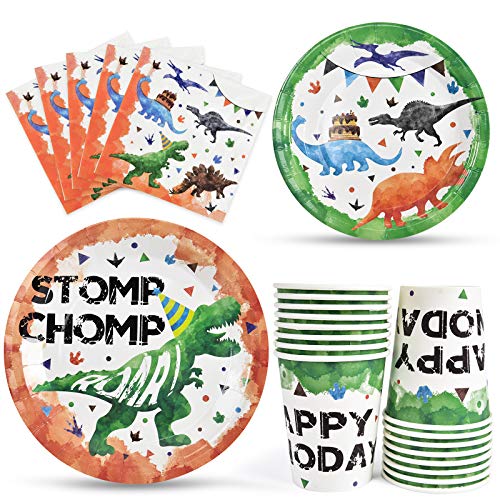 dinosaur party tableware for kids birthdays, suitable for up to 16 guests